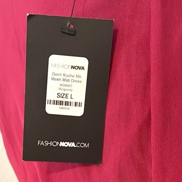 NWT FASHION NOVA, Don't Ruche Me Mesh Gown, Burgundy Wine, Instantly Slimming,L - Picture 7 of 16
